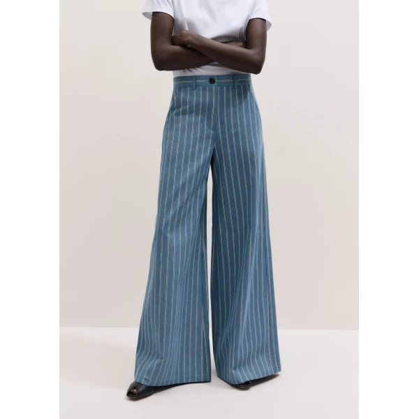 Me and Em ME+EM Wide-Leg Trouser in Chambray Blue Multi, view 4