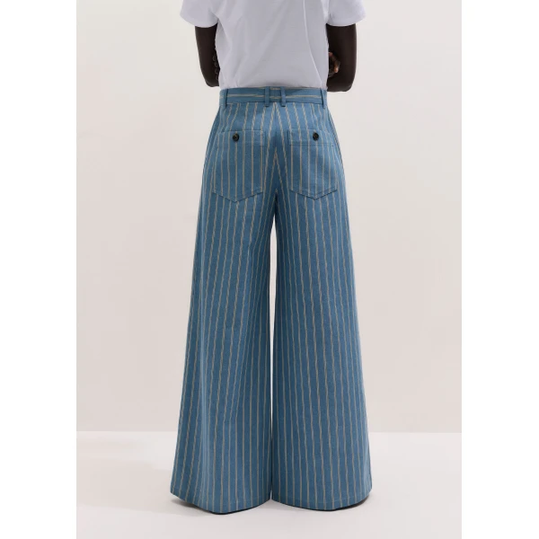 Me and Em ME+EM Wide-Leg Trouser in Chambray Blue Multi, view 6