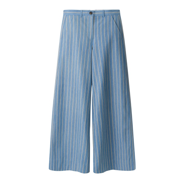 Me and Em ME+EM Wide-Leg Trouser in Chambray Blue Multi