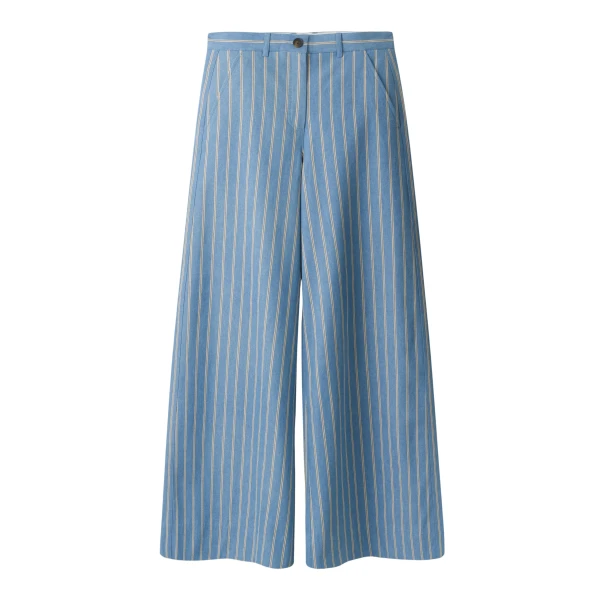 Me and Em ME+EM Wide-Leg Trouser in Chambray Blue Multi