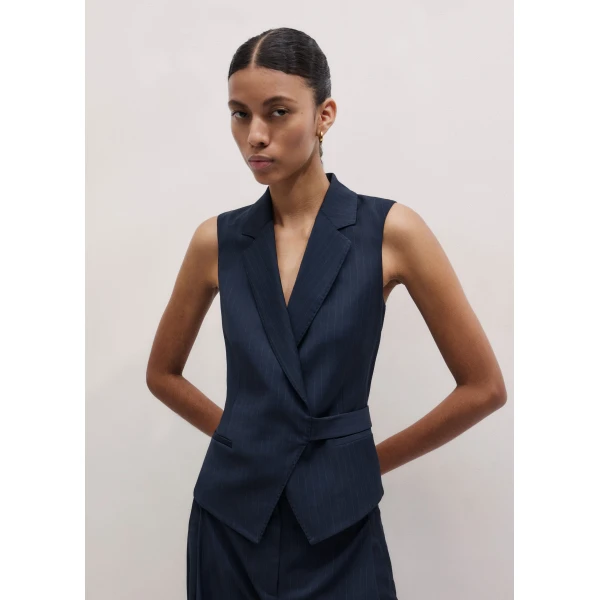 Me and Em ME+EM Wrap Waistcoat in Navy, view 3