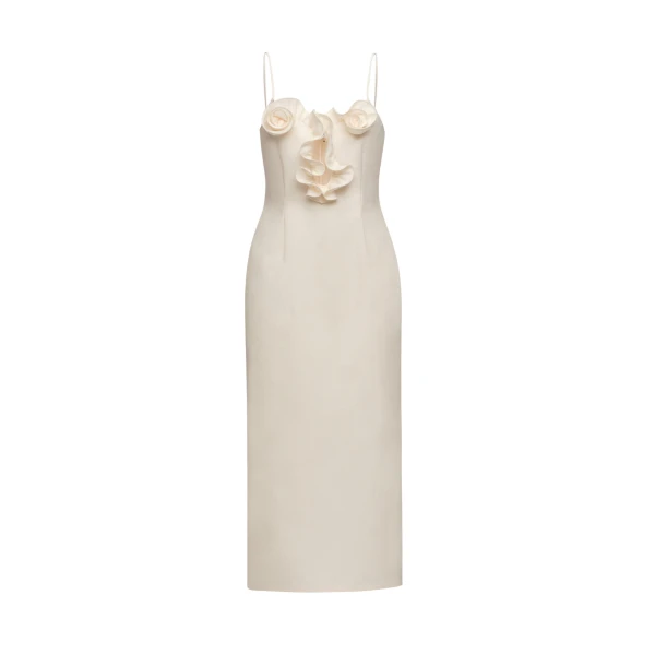 Cotton flower-detail midi beach dress in cream
