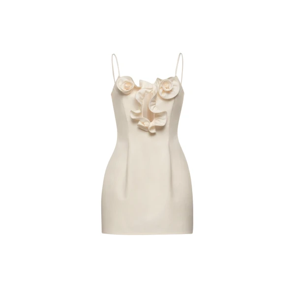Cotton flower-detail mini beach dress in cream