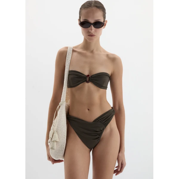 Magda Butrym Draped bikini bottom with ring detail in brown, view 2