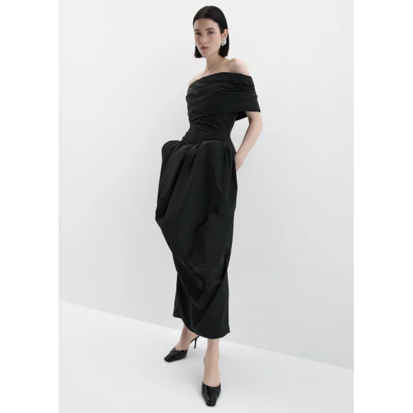 Magda Butrym Draped collar gown with sculpted waist in black, view 2