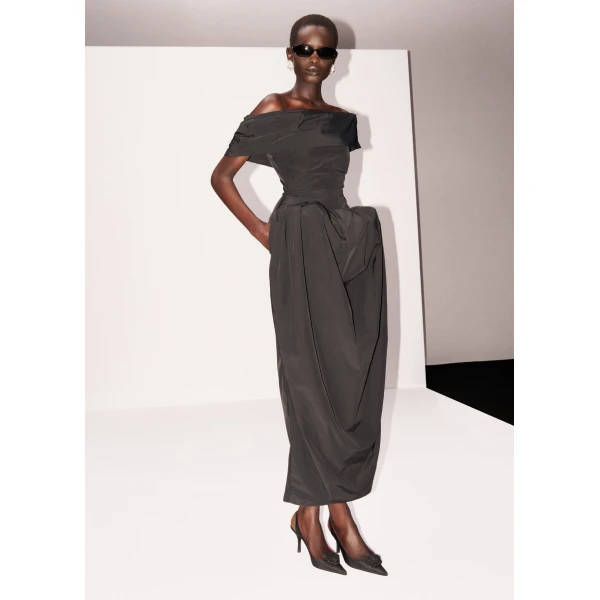 Magda Butrym Draped collar gown with sculpted waist in black, view 3
