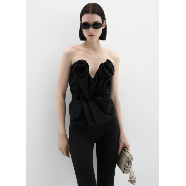 Magda Butrym Draped corset with floral detail in black Top, view 2