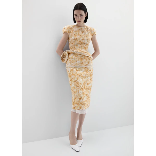 Magda Butrym Floral peplum midi dress in yellow print, view 2
