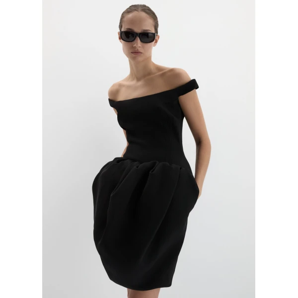 Magda Butrym Off-shoulder sculpted volume dress in black, view 2