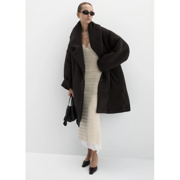 Magda Butrym Oversized coat with shawl collar in brown, view 3