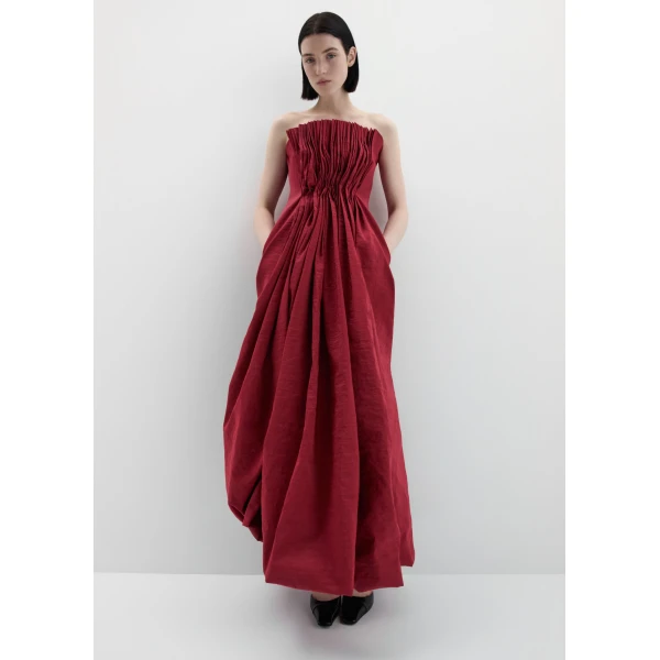 Magda Butrym Pleated corset bubble midi dress in red, view 2