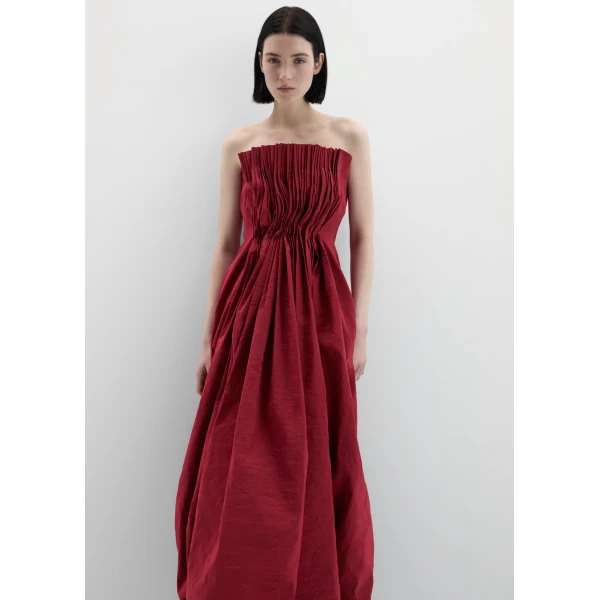 Magda Butrym Pleated corset bubble midi dress in red, view 3