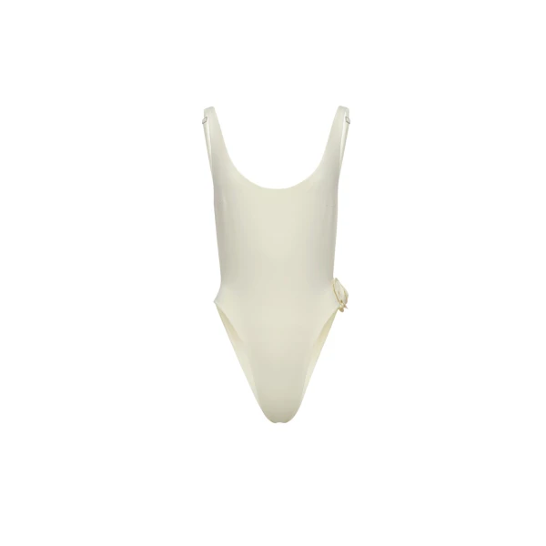 Scoop neck swimsuit with side rose detail in cream