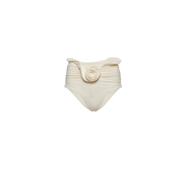 Sculpted waist swim bottom in cream with embroidered roses