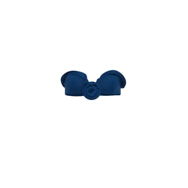 Sculptural bandeau swim top in blue