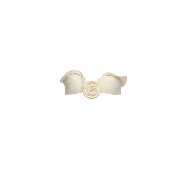 Magda Butrym Sculptural bandeau swim top in cream with embroidered roses