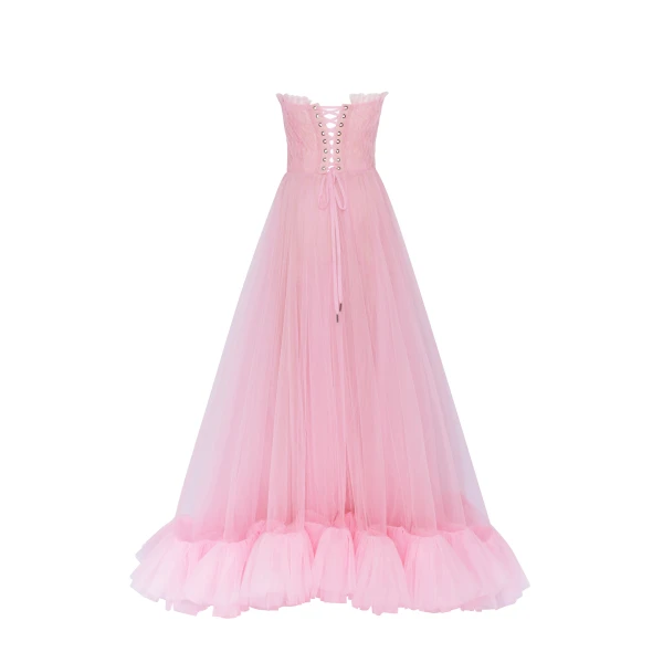 Milla Airy tulle maxi dress in Barbie pink, view 3