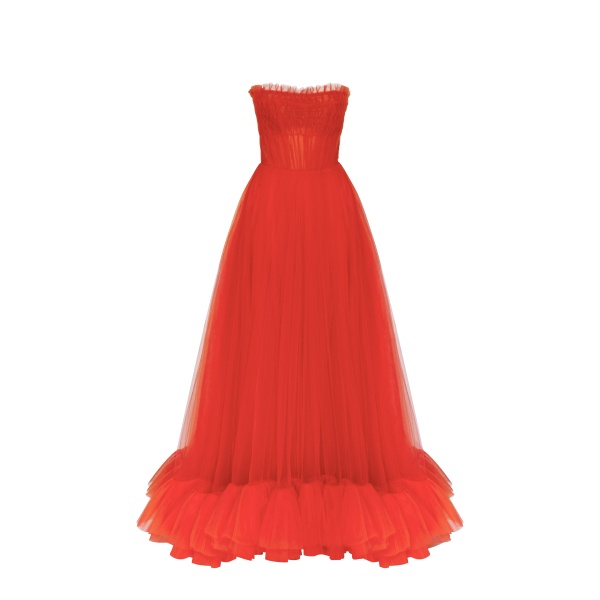 Milla Airy tulle maxi dress in fiery coral