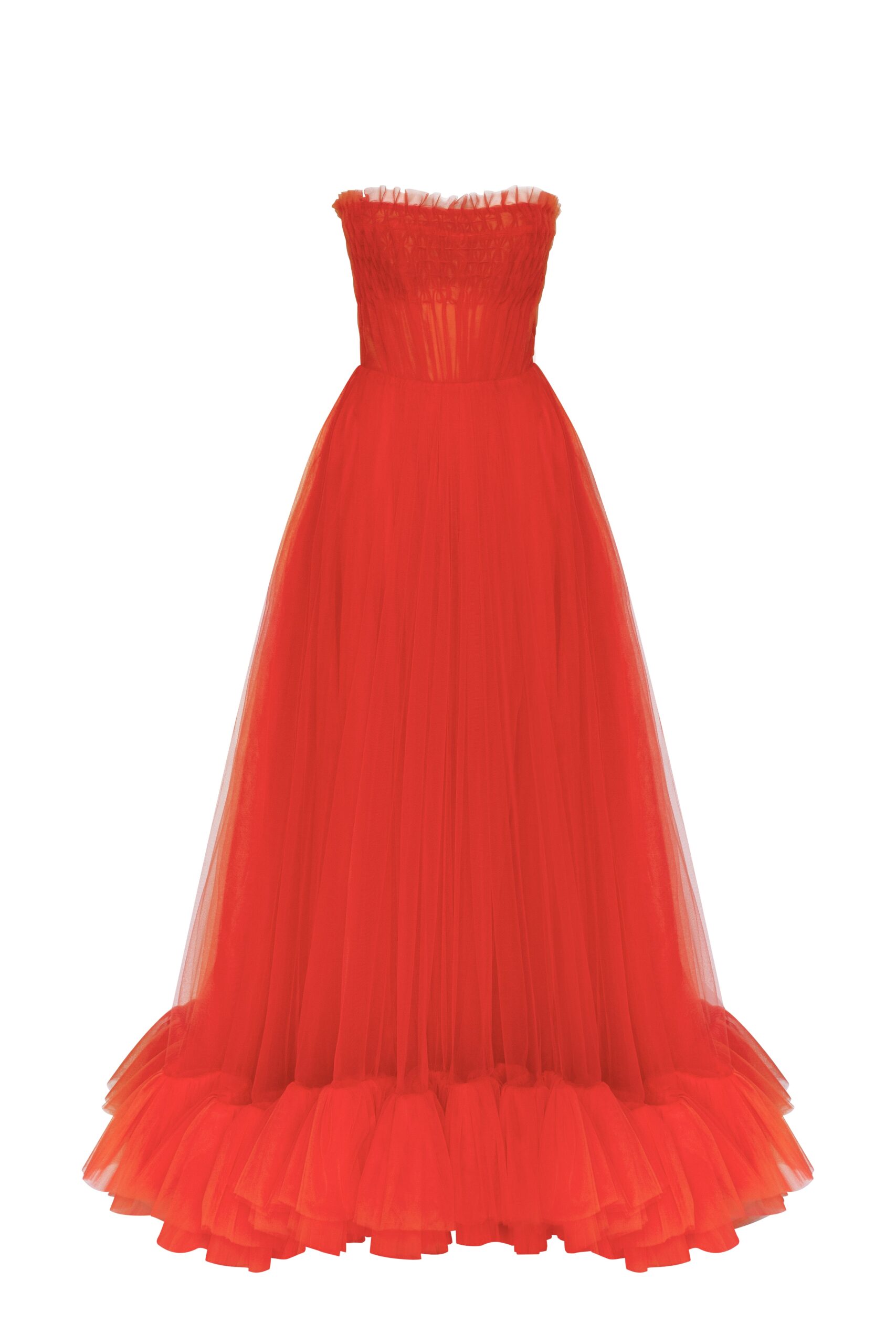 Milla Airy tulle maxi dress in fiery coral - Dresses - Ukrainian Luxury Evening Gown at Luxury Shoes Milla Airy tulle maxi dress in fiery coral
