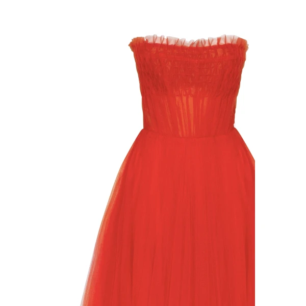 Milla Airy tulle maxi dress in fiery coral, view 5