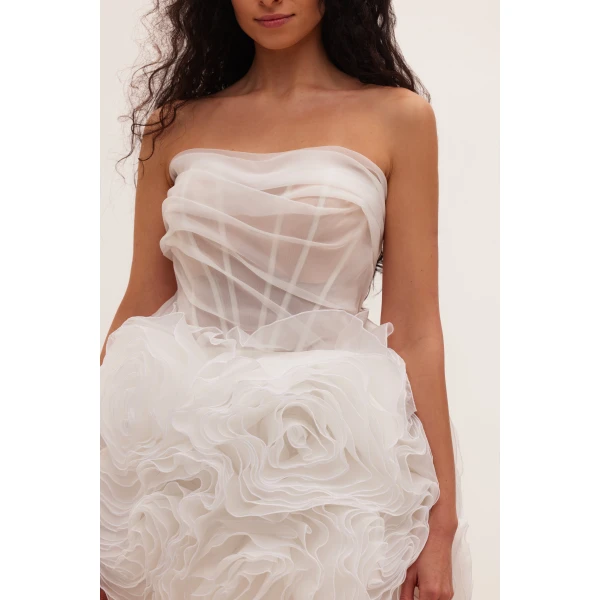 Milla Appliquéd organza white mini dress, view 4