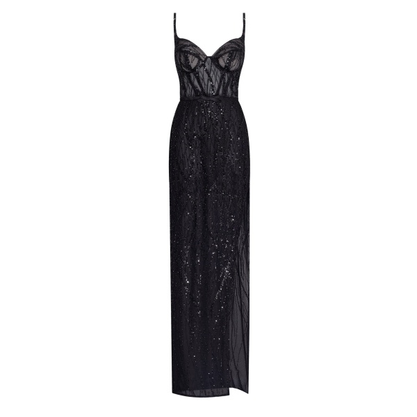 Milla Astonishing sequined maxi gown on spaghetti straps