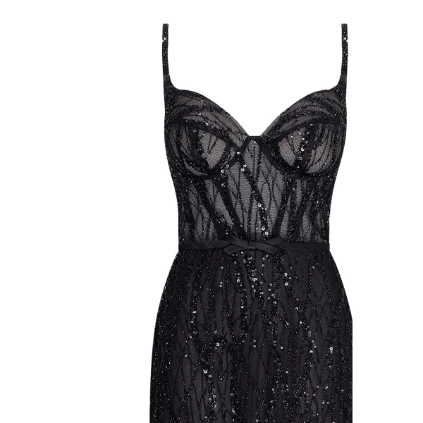 Milla Astonishing sequined maxi gown on spaghetti straps, view 5