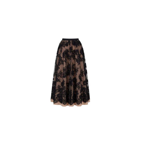 Milla Beige A-line midi skirt with Chantilly lace