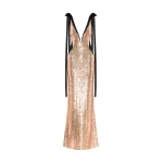 Milla Bizzare fully sequined tie-straps gold maxi dress, Smoky Quartz