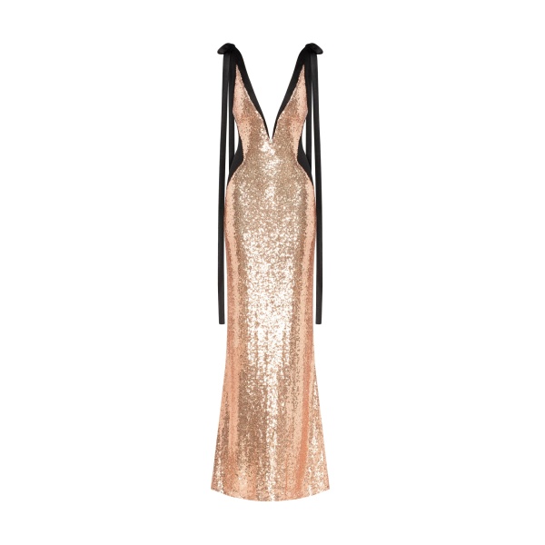 Milla Bizzare fully sequined tie-straps gold maxi dress, Smoky Quartz