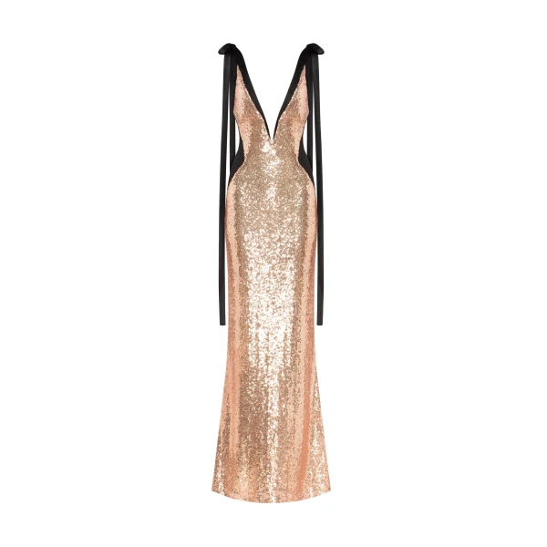 Milla Bizzare fully sequined tie-straps gold maxi dress, Smoky Quartz