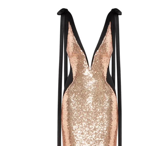 Milla Bizzare fully sequined tie-straps gold maxi dress, Smoky Quartz, view 5