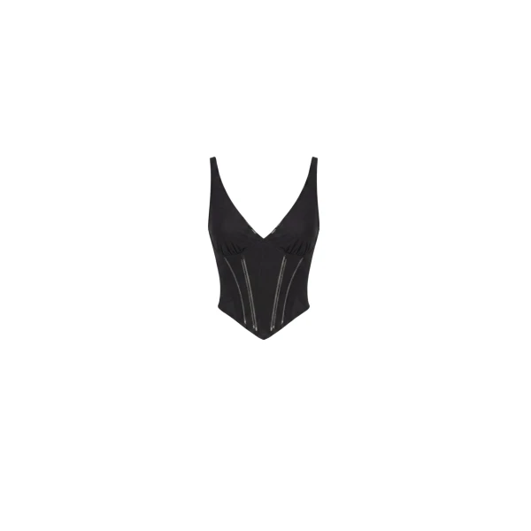 Milla Black Corset with Deep V-Neckline Top