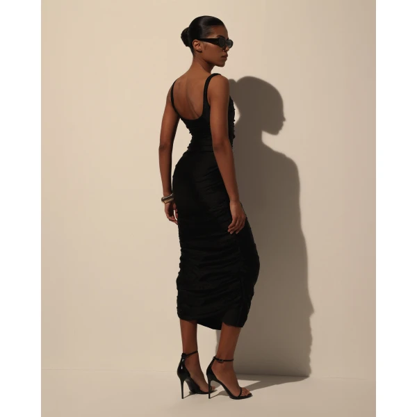 Milla Black Draped Midi Dress, view 2