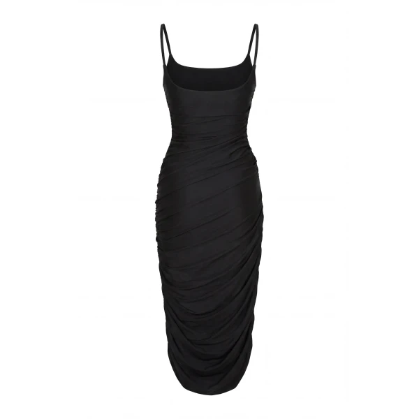Milla Black Draped Midi Dress, view 3