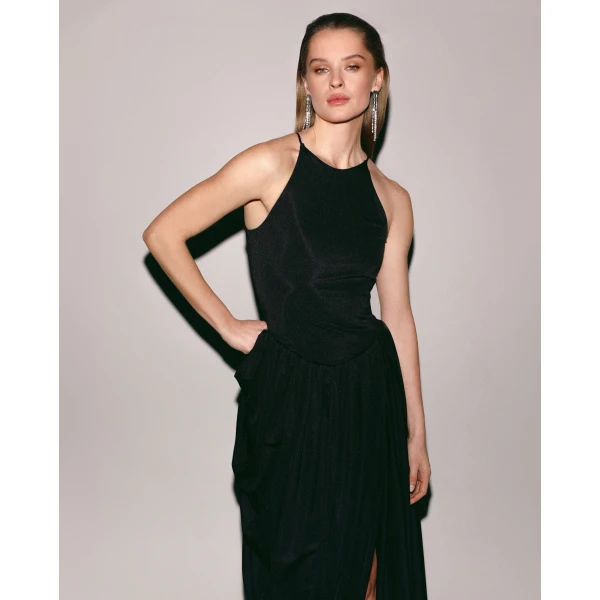 Milla Black Elastic Maxi Dress, view 4
