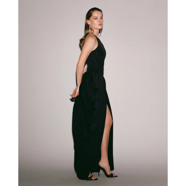 Milla Black Elastic Maxi Dress, view 5