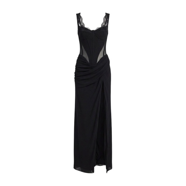 Milla Black Maxi Dress with Corset Bodice and Slit