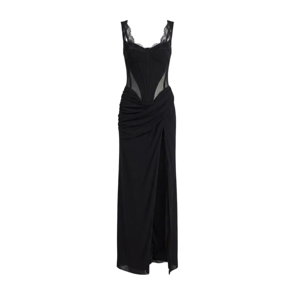 Milla Black Maxi Dress with Corset Bodice and Slit