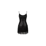 Milla Black Mini Dress with Fringe and Sequins