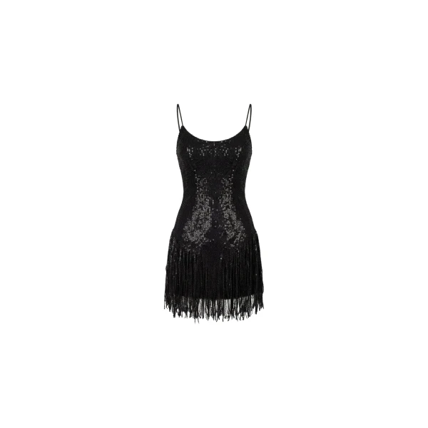 Milla Black Mini Dress with Fringe and Sequins