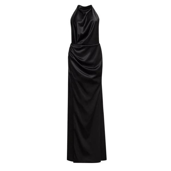Milla Black Mock neck sleeveless low slit dress