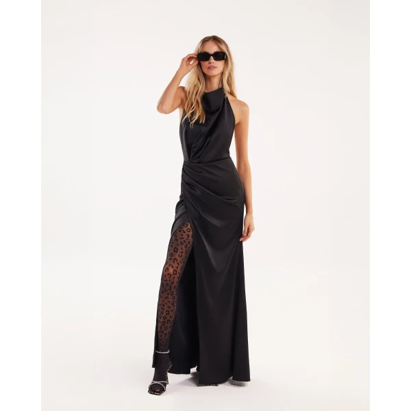 Milla Black Mock neck sleeveless low slit dress, view 4