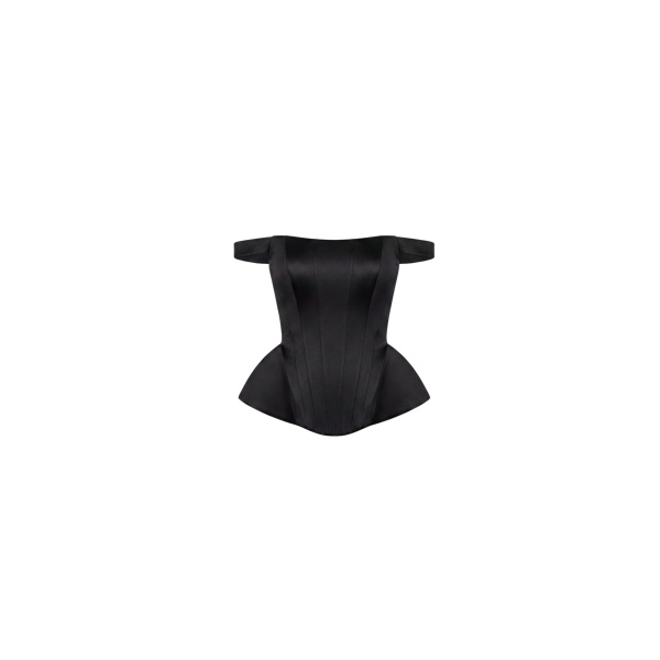 Milla Black Satin Corset with Off-the-Shoulder Straps Top