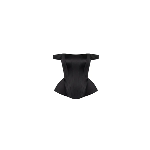 Milla Black Satin Corset with Off-the-Shoulder Straps Top