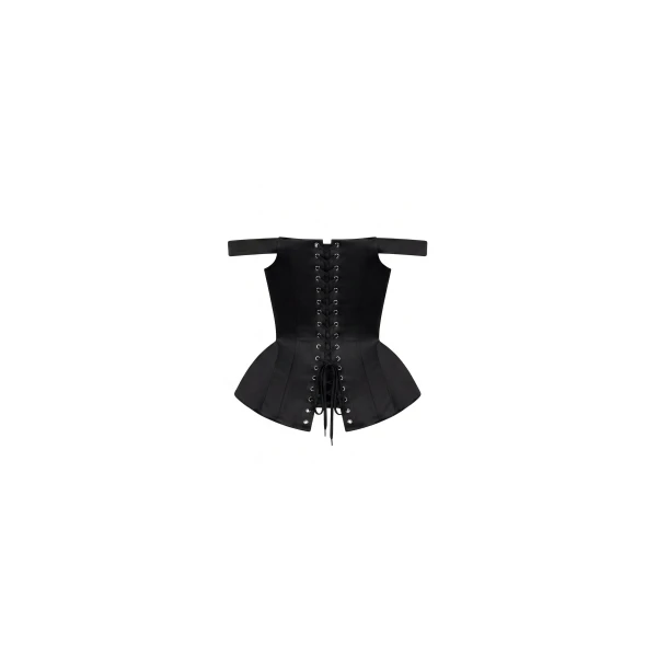 Milla Black Satin Corset with Off-the-Shoulder Straps Top, view 3