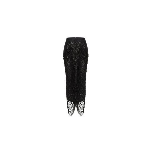 Milla Black Sequin Midi Skirt with Draping