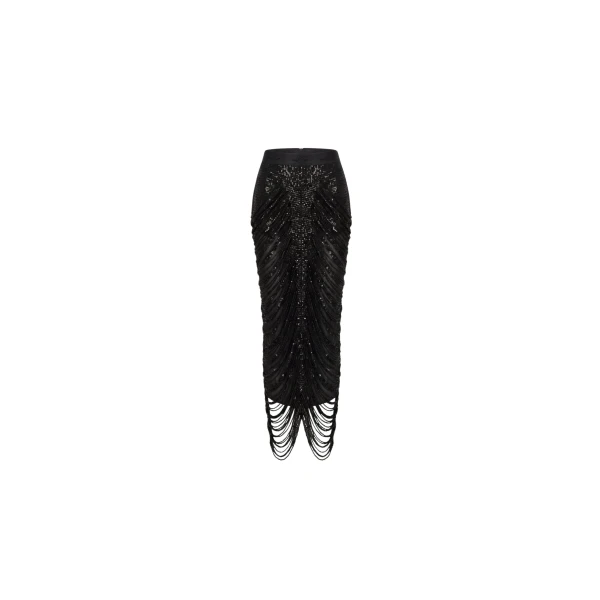 Milla Black Sequin Midi Skirt with Draping