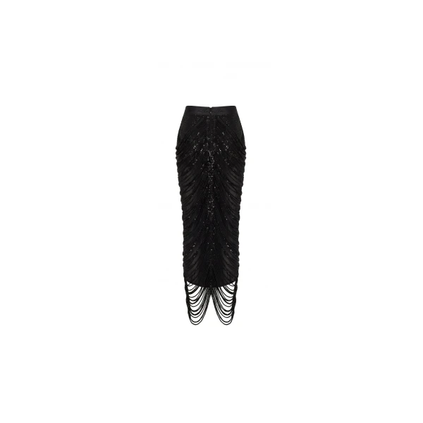 Milla Black Sequin Midi Skirt with Draping, view 3