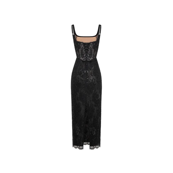 Milla Black lace sequinned dress, view 3